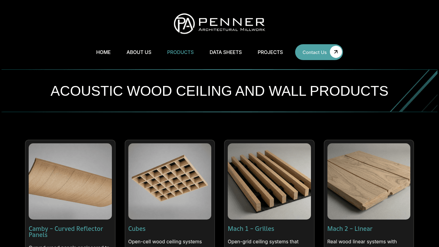 The Penner Architectural product catalog, a website we designed and built