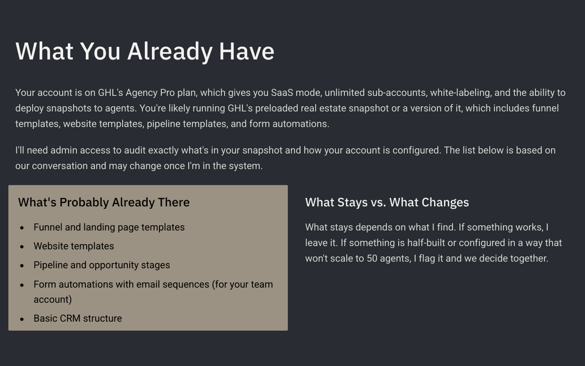 Build plan slide assessing the existing account