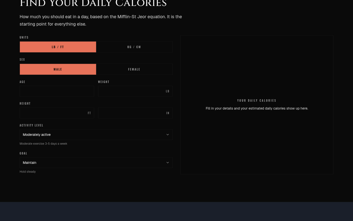A daily-calorie calculator tool built into the member site