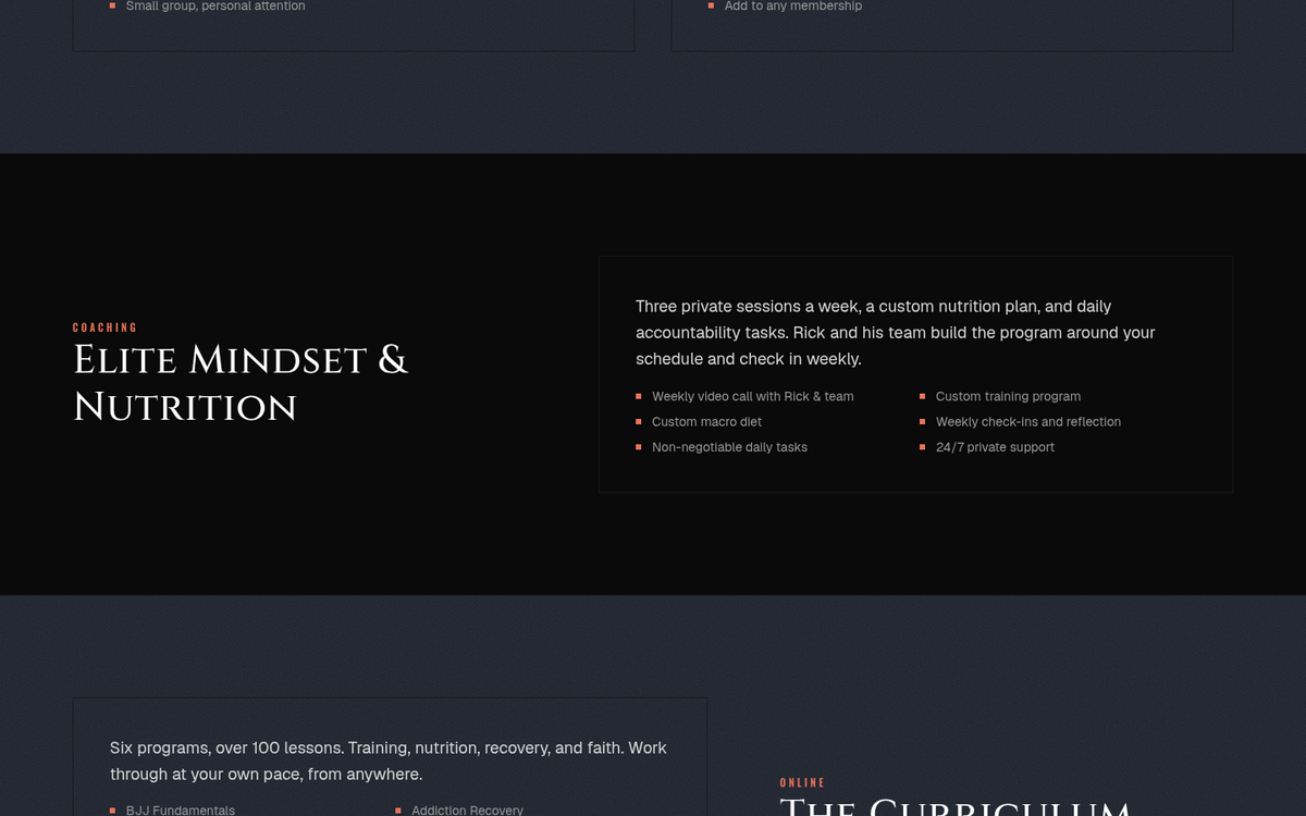 The programs page showing the curriculum structure